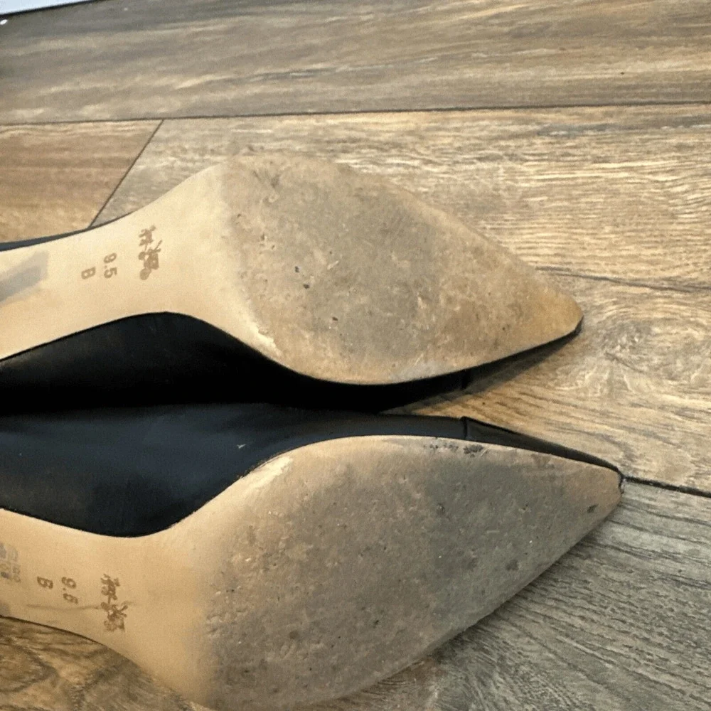 COACH vintage Black leather upper shell slip on pump shoes 9.5 B damaged‎